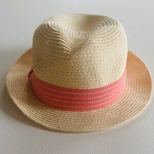 Kids Straw Fedora Hat with Coral Band – One Size (Fits 5–8Y)